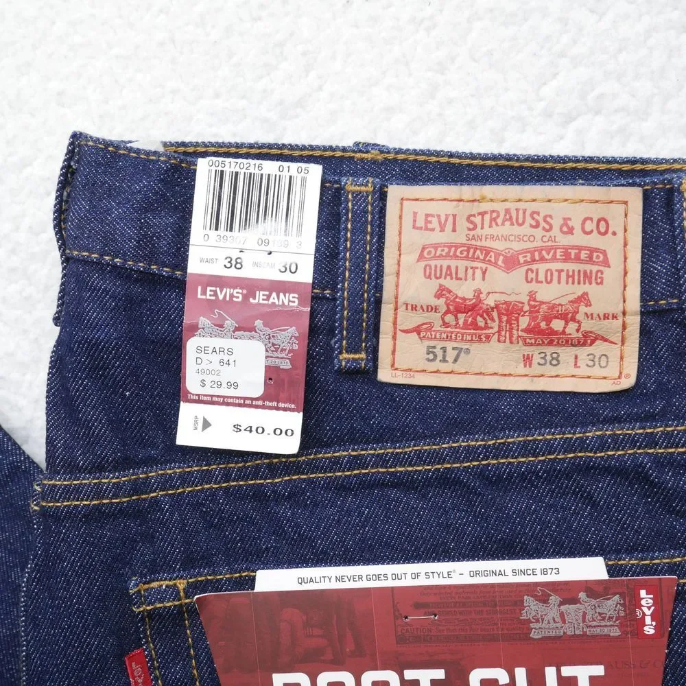 Vintage Levi's 517 Jeans Mens 38x30 Deadstock Y2K 2000s Boot Cut Dark Wash Denim